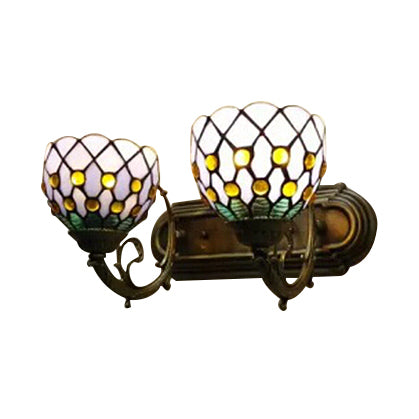 BowLift | Tiffany Classic Dome Wall Lamp with Bead 2 Heads Swept Glass Wall Lamp in Red/Yellow for Hotel