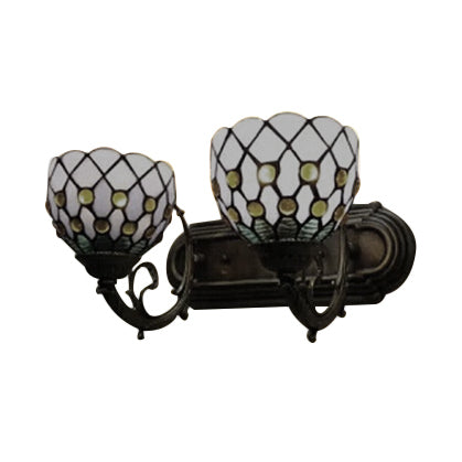 BowLift | Tiffany Classic Dome Wall Lamp with Bead 2 Heads Swept Glass Wall Lamp in Red/Yellow for Hotel