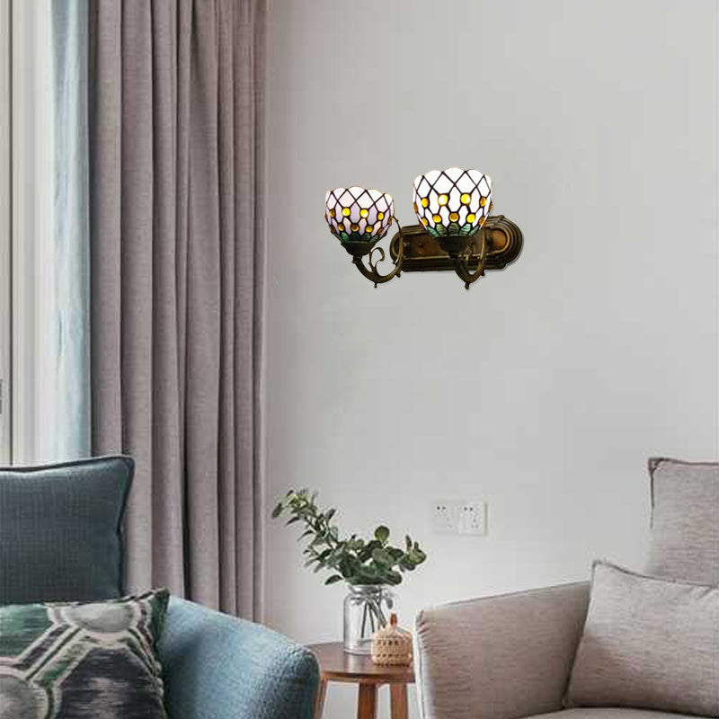 BowLift | Tiffany Classic Dome Wall Lamp with Bead 2 Heads Swept Glass Wall Lamp in Red/Yellow for Hotel