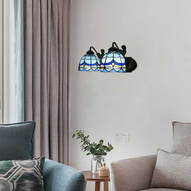 BowLift | Dome Wall Lamp Mediterranean Blue Glass 2 Heads 16"/18" Wide Antique Bronze Wall Mounted Lamp