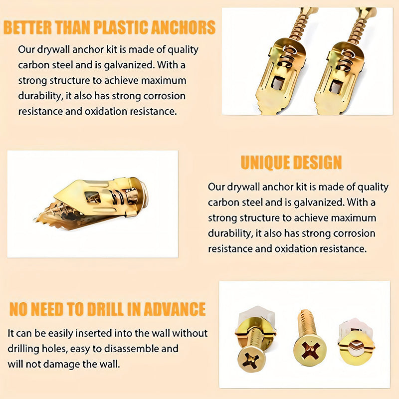 BowLift | Drywall Expansion Anchors + High Strength Zinc Screws Kit (Pack of 100)