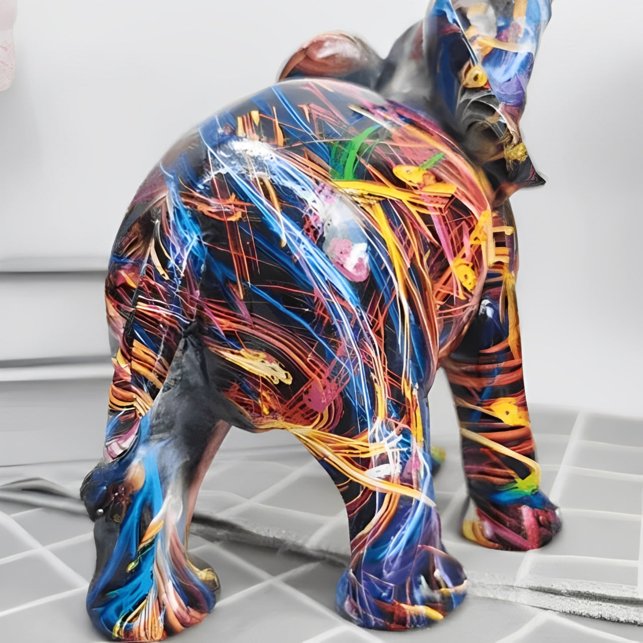 BowLift | Abstract Elephant Statue – Colourful African Design with Raised Trunk for Good Luck