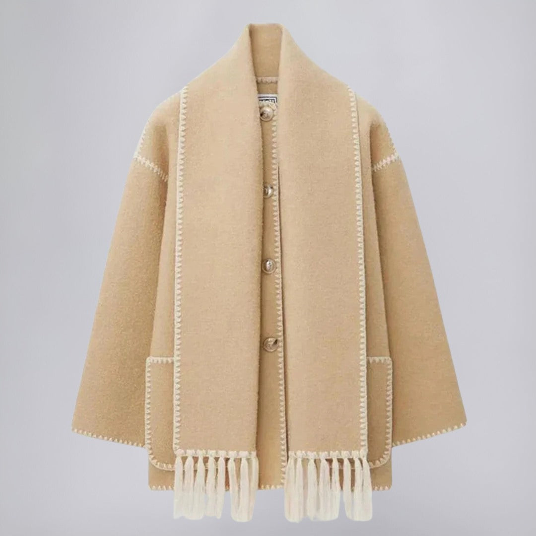 Scarf Coat in Soft Fabric with 2-in-1 Layered Design