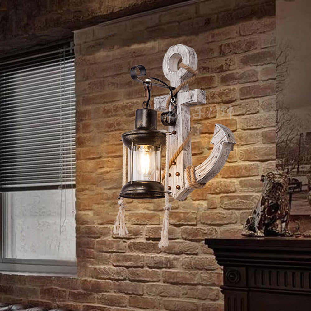BowLift | Vintage Anchor LED Wall Light - Industrial Metal & Wood for Dining Room/Living Room