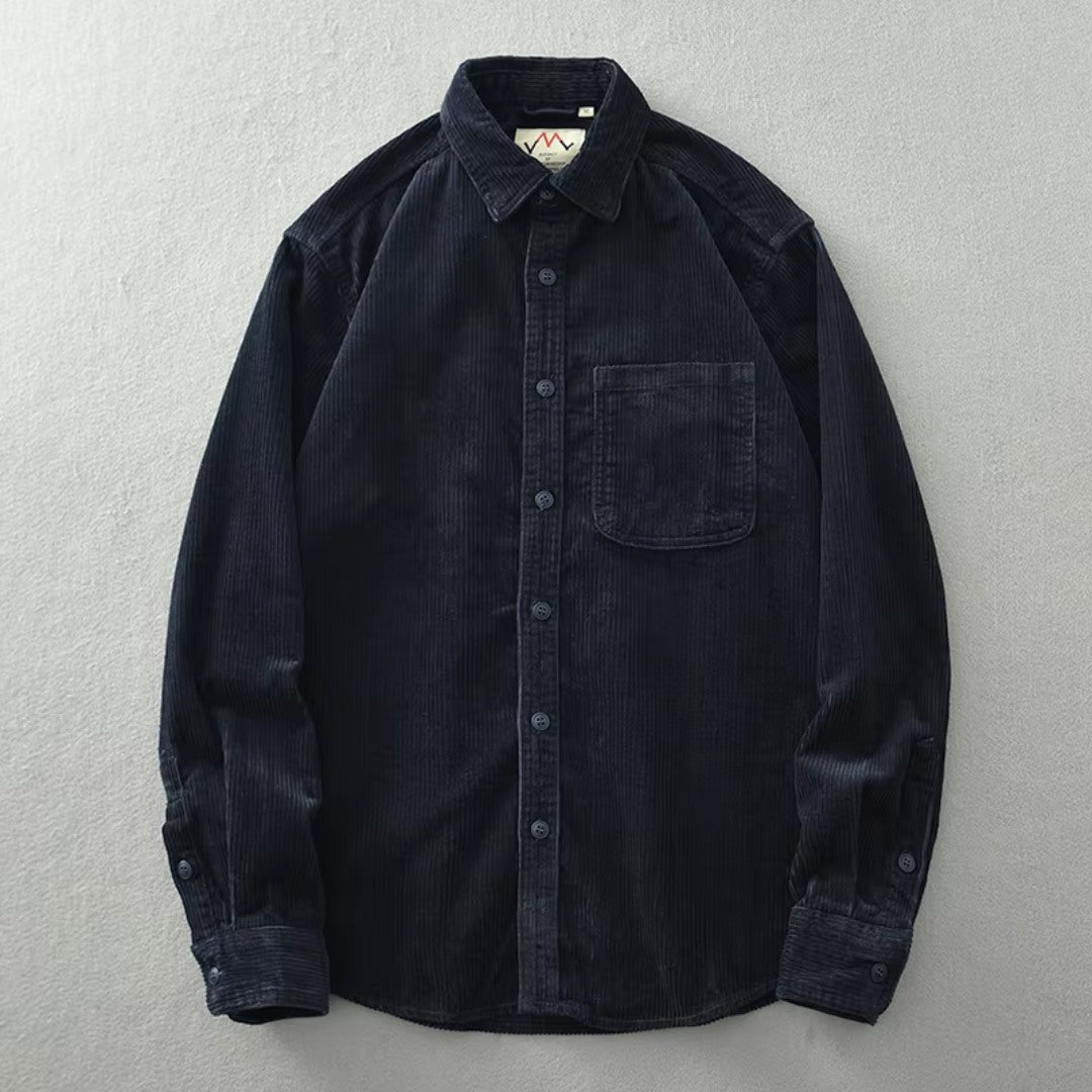 Corduroy Button-Up Shirt with Relaxed Fit and Chest Pocket