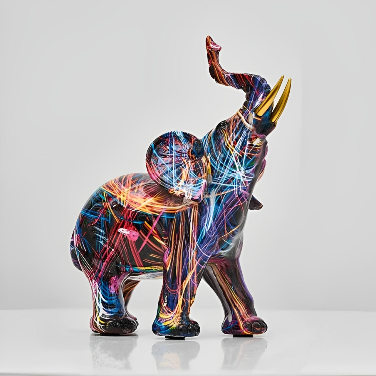BowLift | Abstract Elephant Statue – Colourful African Design with Raised Trunk for Good Luck