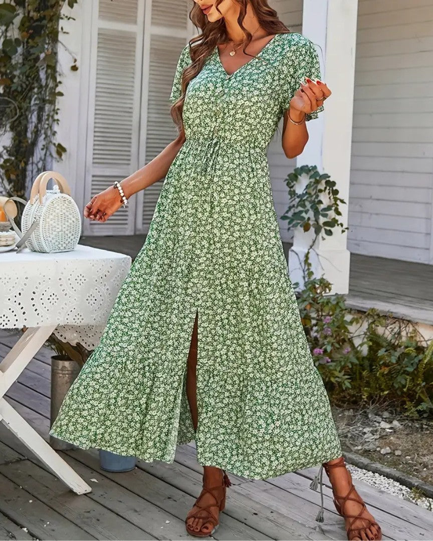 Vintage Floral Midi Dress with Tailored Waist