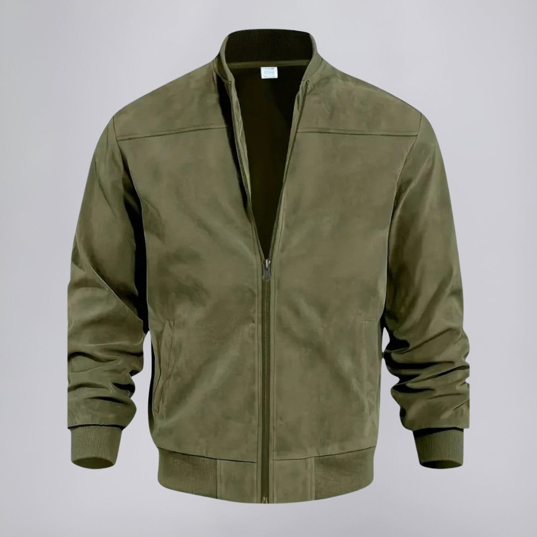 Suede Finish Bomber Jacket with Rib Detail