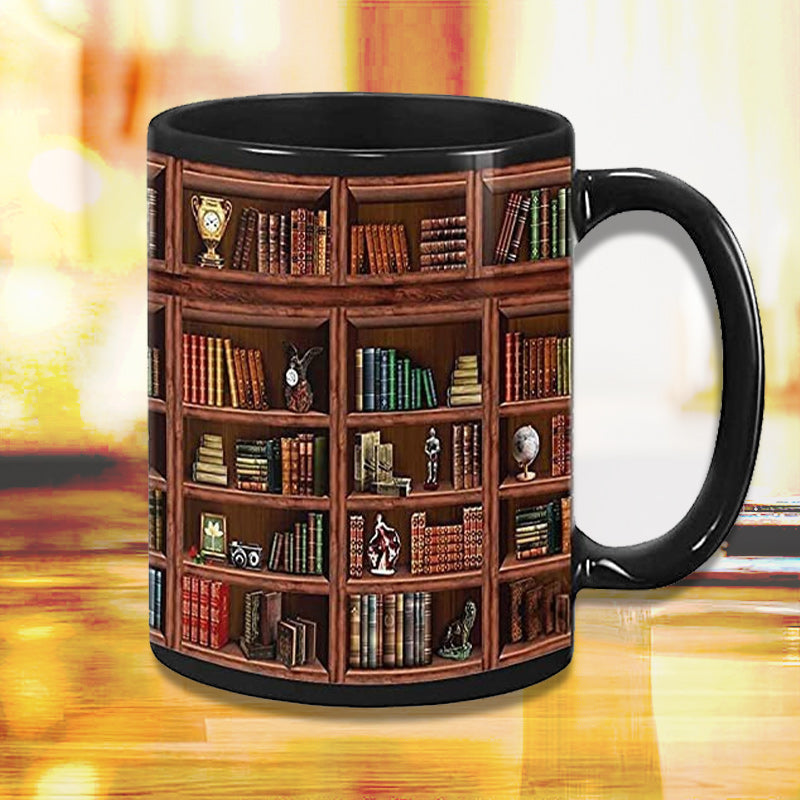 BowLift | Bookshelf Ceramic Coffee Mug - Gift for Cat Book Lovers