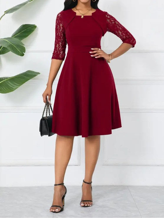 Elegant Lace Detail Midi Dress