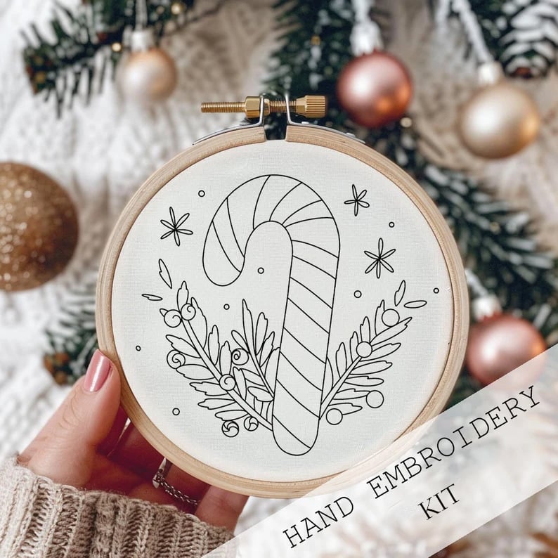 BowLift | Christmas Embroidery Kit | Winter Snowy Village Pattern | Beginner Craft Set with Hoop & Threads