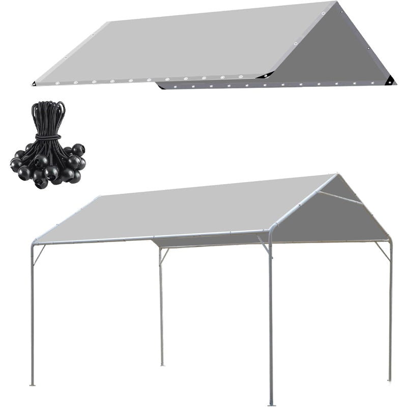 BowLift | 10 x 20 ft Heavy Duty Carport Replacement Cover with 44 Ball Bungees Cords Car Garage Top Tent