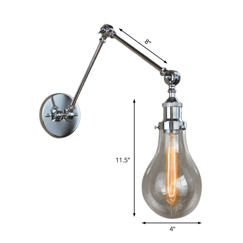 BowLift | Bulb Shade Clear Glass Wall Lighting Industrial Single Light Living Room Wall Lamp in Chrome