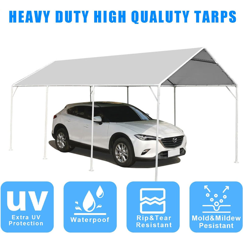 BowLift | 10 x 20 ft Heavy Duty Carport Replacement Cover with 44 Ball Bungees Cords Car Garage Top Tent