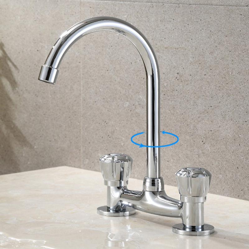 BowLift | Round 2-Handle Basin Mixer 2-Hole Center-Set Basin Mixer with Curved Spout