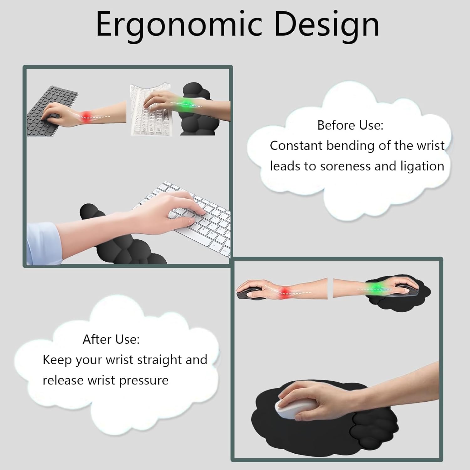 BowLift | Cloud-Shaped Ergonomic Wrist Rest Set with Mouse Pad & Coaster – Zeyora