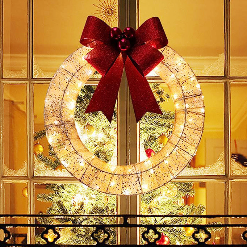 BowLift | Illuminated Christmas Wreath Luxury Gold-Green 50cm – Handmade Door Wreath with LED