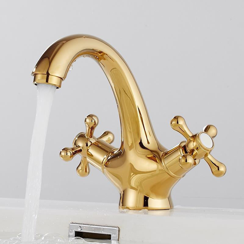 BowLift | Centered Basin Mixer Single Hole Bathroom Faucet with 2 Cross Handles