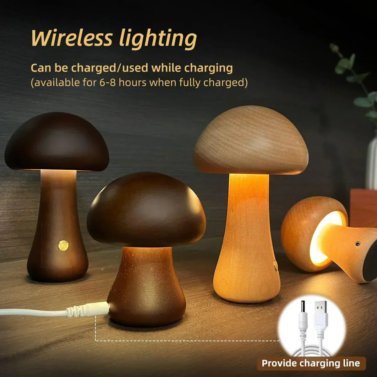 BowLift | Wooden Mushroom LED Night Light – Charming Lamp in Natural Design for Cozy Atmosphere