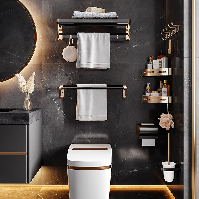 BowLift | Black and Brass Bathroom Hardware Set Modern Stainless Steel Bathroom Shelf/Towel Holder/Paper Holder