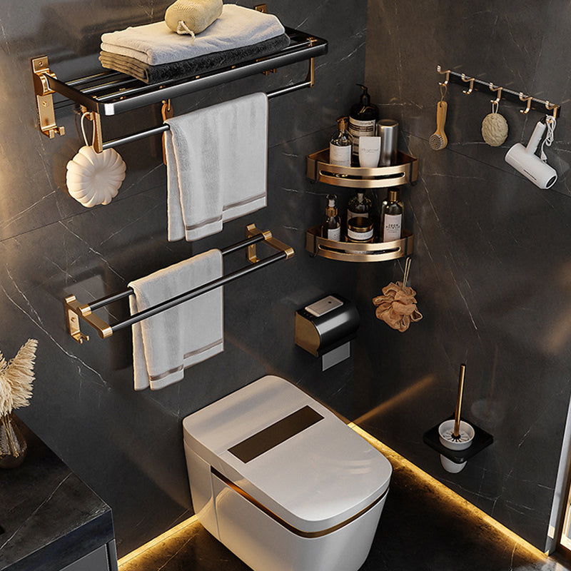 BowLift | Black and Brass Bathroom Hardware Set Modern Stainless Steel Bathroom Shelf/Towel Holder/Paper Holder