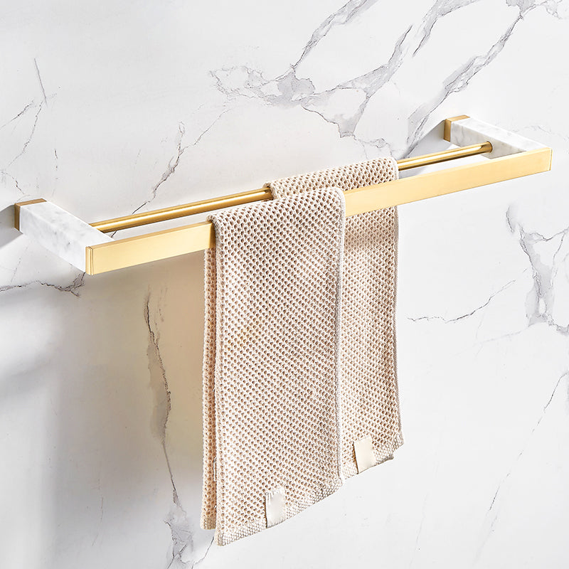 BowLift | Brushed Brass Bathroom Accessory Set Metal & Marble Bathroom Hardware Set with Bathtub Shelf