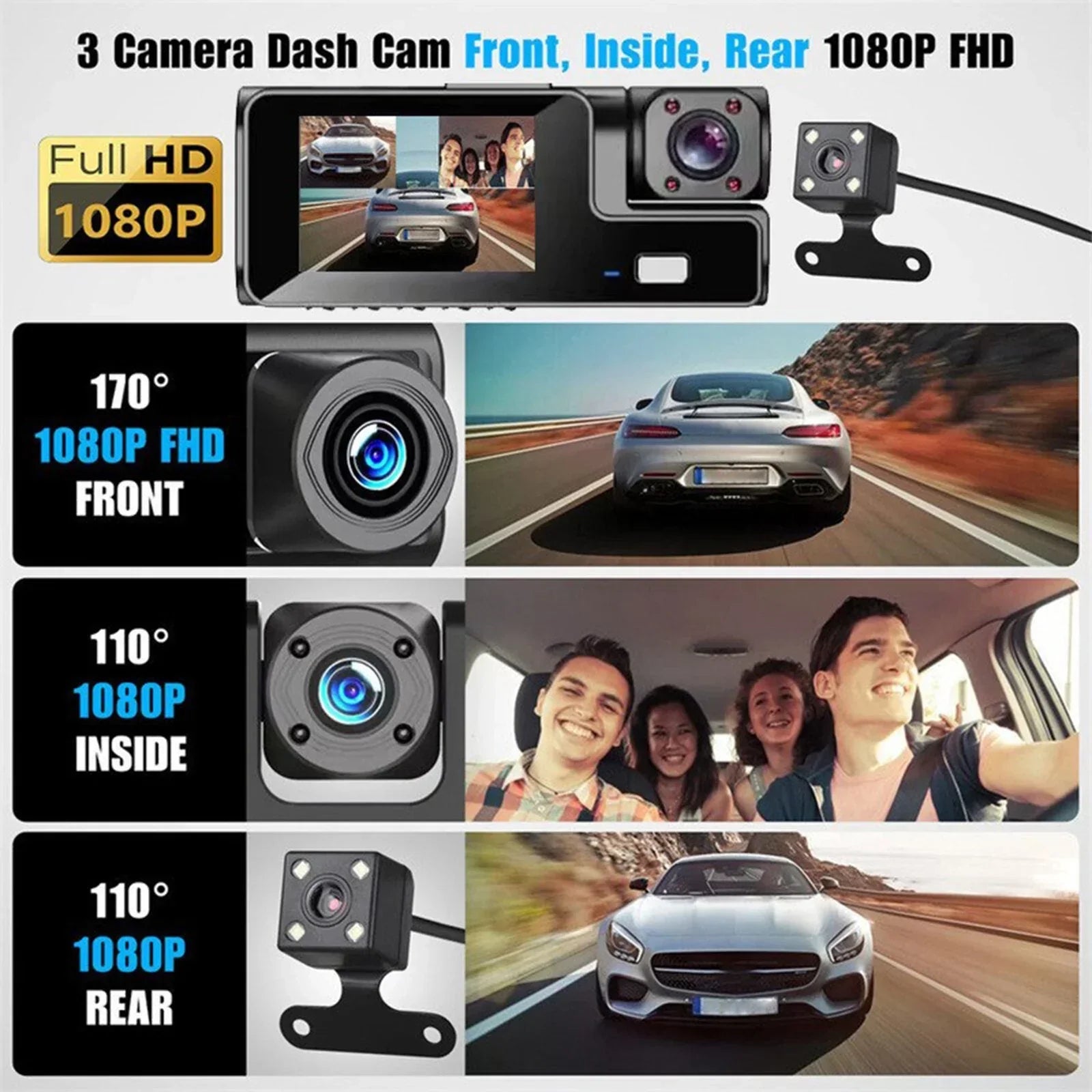 BowLift | 3 Channel Dash Cam Front and Rear Inside