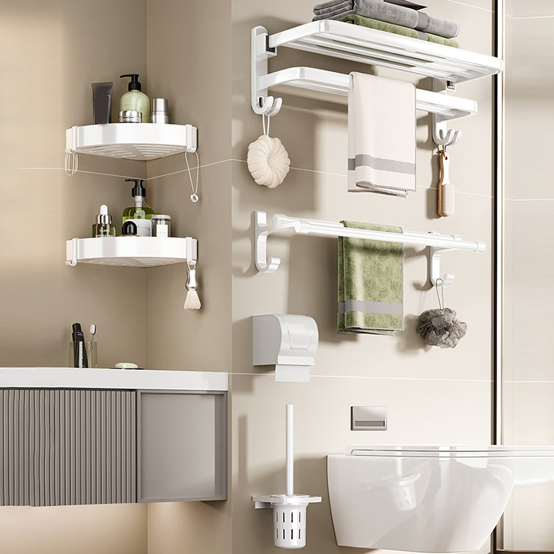 BowLift | Contemporary Bathroom Hardware Set in White with Bath Shelf/Towel Holder/Paper Holder