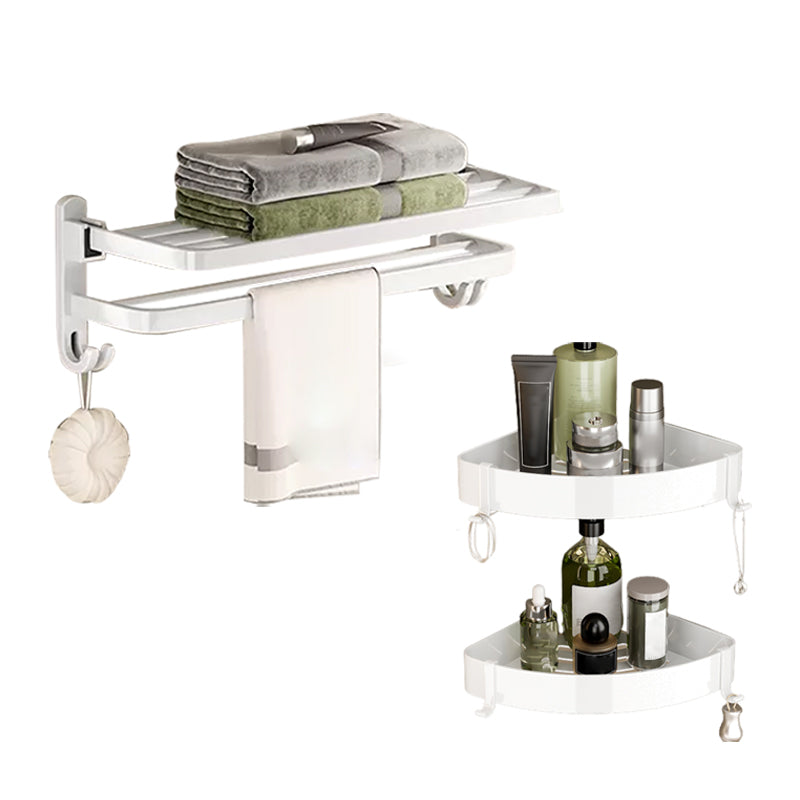 BowLift | Contemporary Bathroom Hardware Set in White with Bath Shelf/Towel Holder/Paper Holder