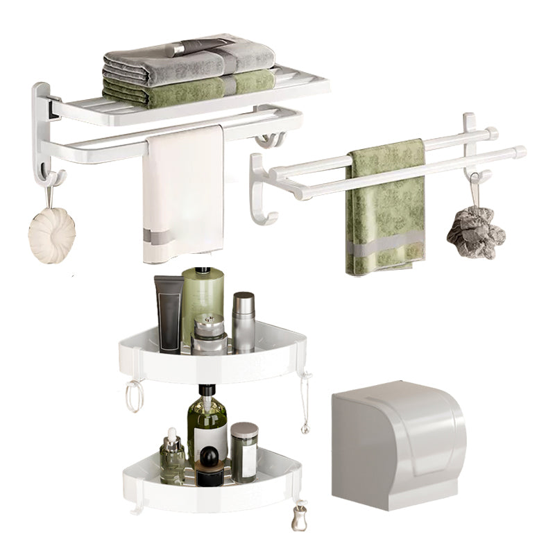BowLift | Contemporary Bathroom Hardware Set in White with Bath Shelf/Towel Holder/Paper Holder