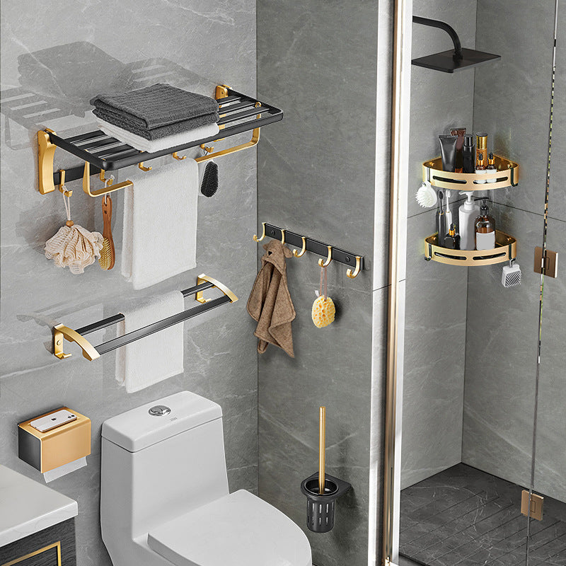 BowLift | Contemporary Bath Accessories Set Black & Golden Bath Shelf/Towel Bar