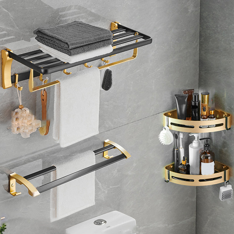 BowLift | Contemporary Bath Accessories Set Black & Golden Bath Shelf/Towel Bar