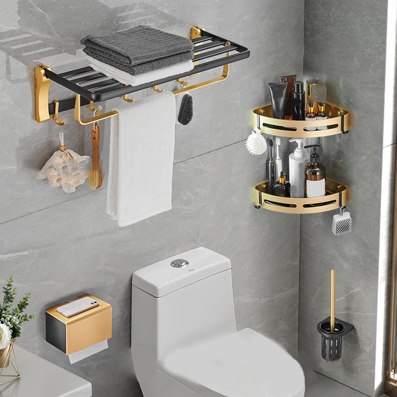 BowLift | Contemporary Bath Accessories Set Black & Golden Bath Shelf/Towel Bar