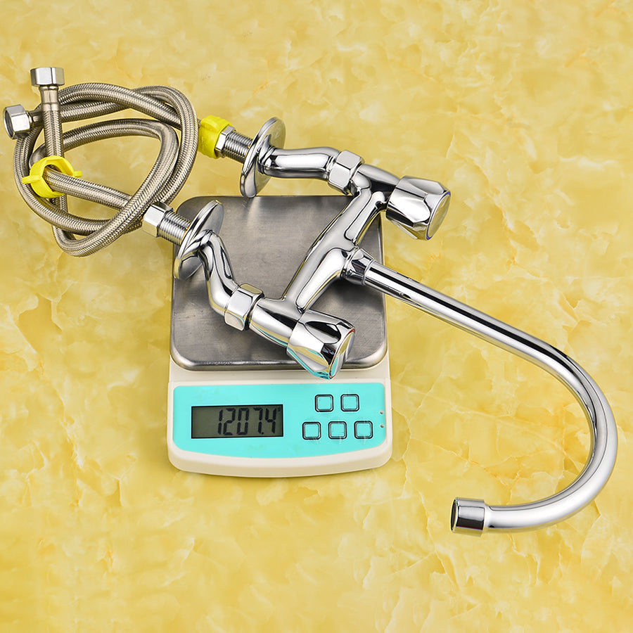 BowLift | Contemporary Widespread Sink Faucet Knob Handle Goose Neck Arc Solid Brass Faucet