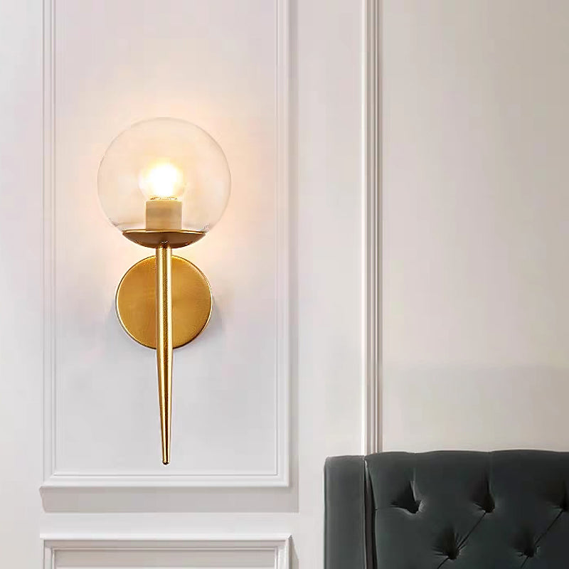BowLift | Clear Glass Globe Wall Light Modern 1 Light Living Room Lighting Fixture in Gold