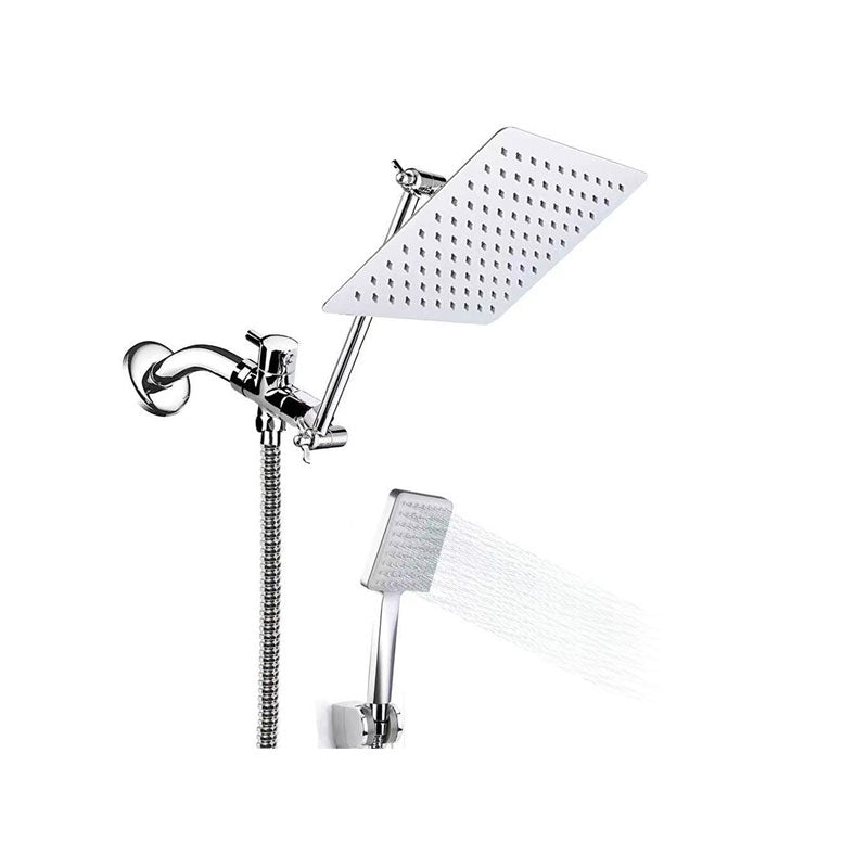 BowLift | Contemporary Pull Down Dual Shower Head Square High Arc Shower Head Combo in Chrome