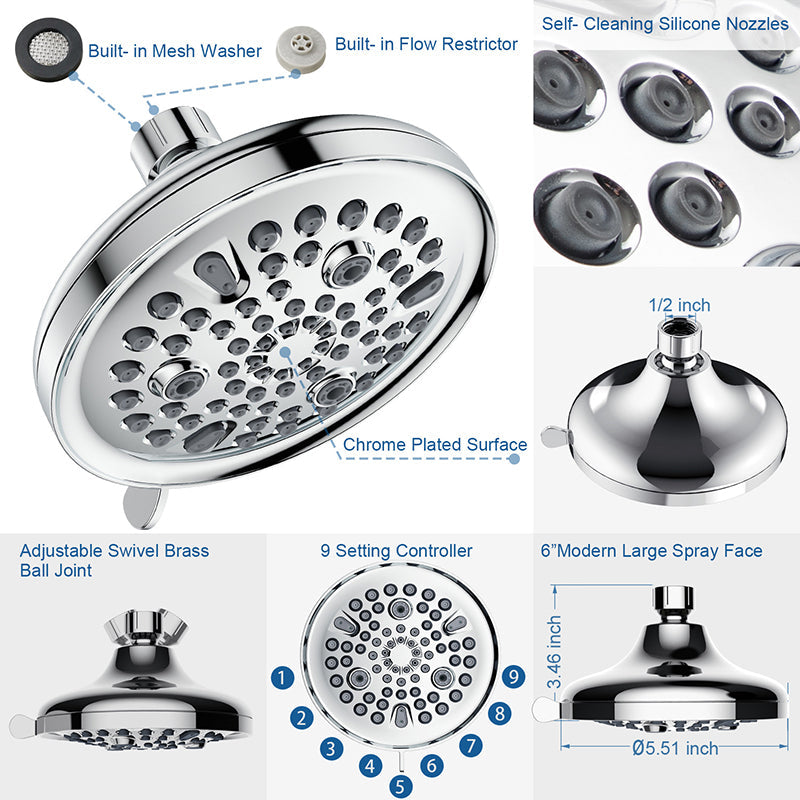 BowLift | Contemporary Shower Combination Adjustable Shower Head Chrome Ceiling Mounted Round Shower Head