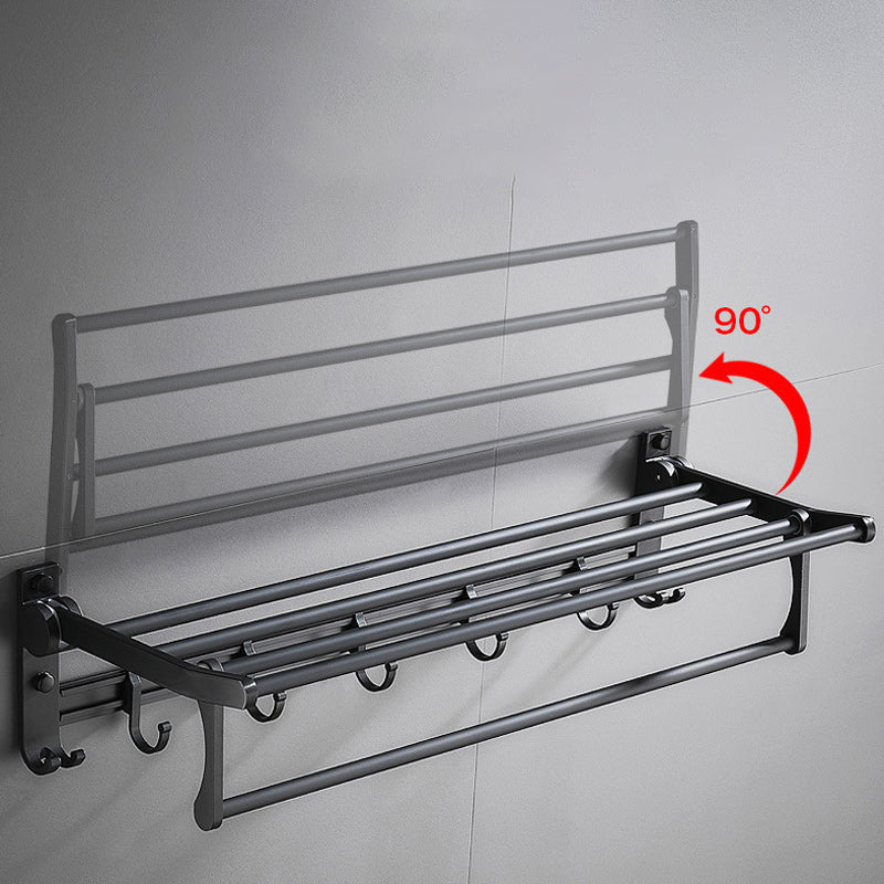 BowLift | 6-piece modern bathroom hardware set in matte black with bathroom shelf/towel holder & bathrobe hooks