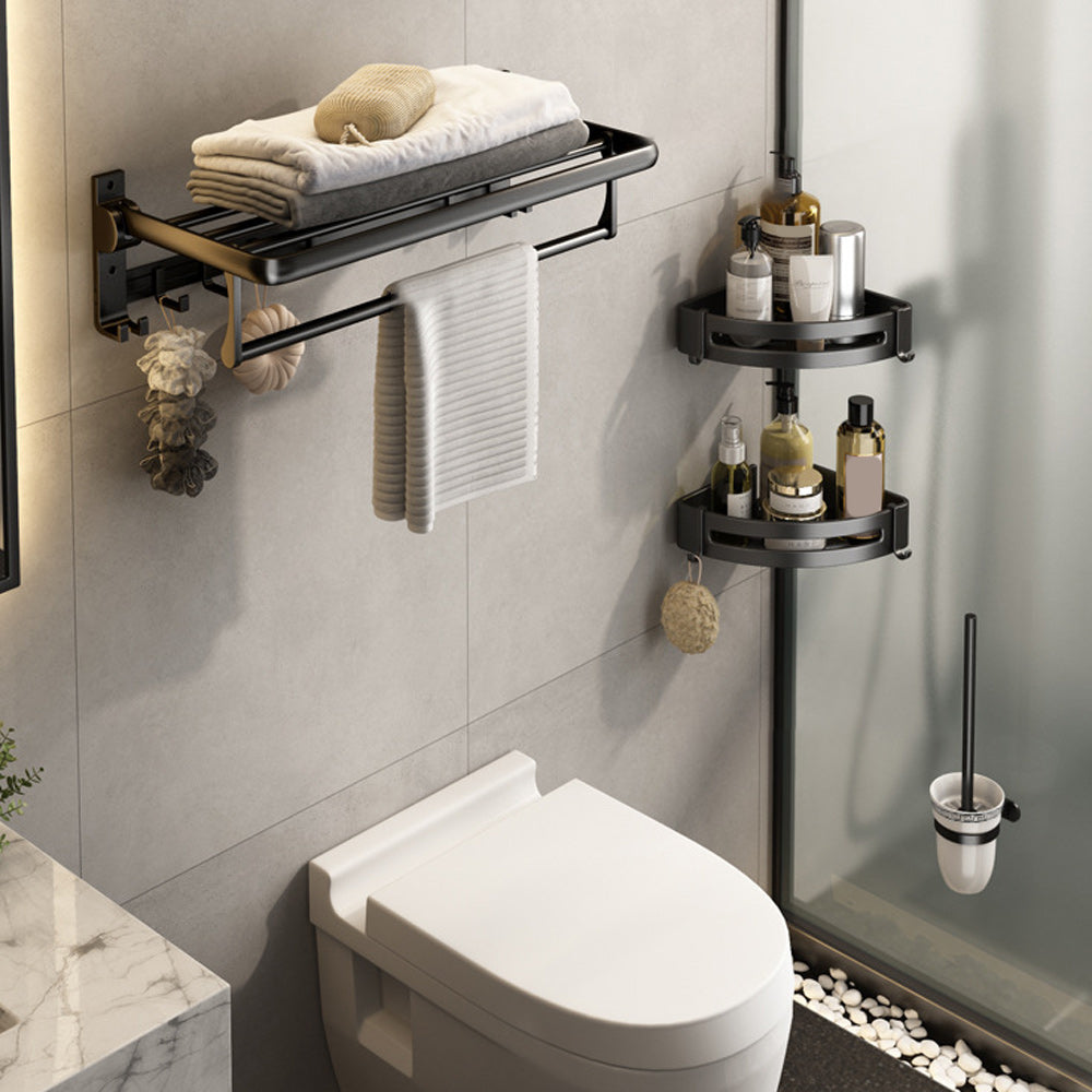 BowLift | Contemporary Bathroom Accessory Set Matte Black Bathroom Set with Bathrobe Hooks/Towel Bar