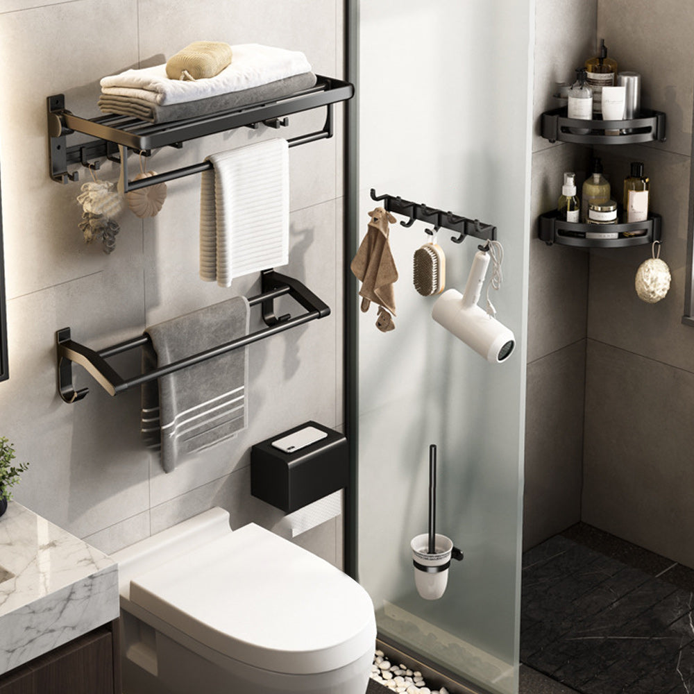 BowLift | Contemporary Bathroom Accessory Set Matte Black Bathroom Set with Bathrobe Hooks/Towel Bar