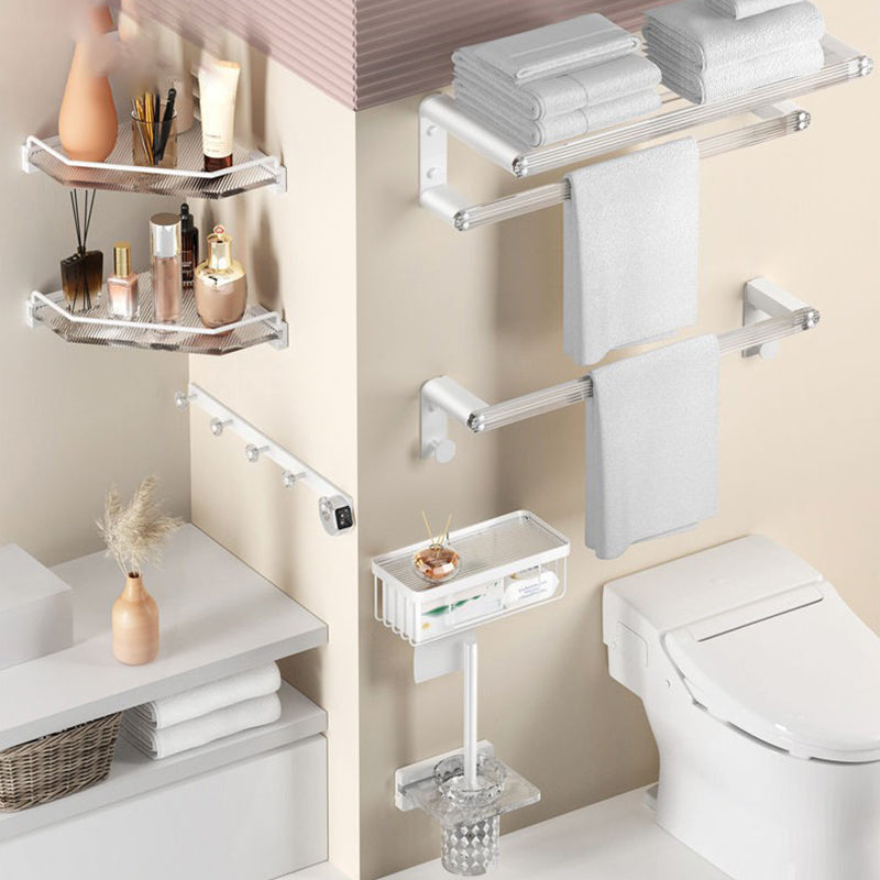 BowLift | White & clear acrylic bathroom accessory set with towel holder/paper holder/robe hooks