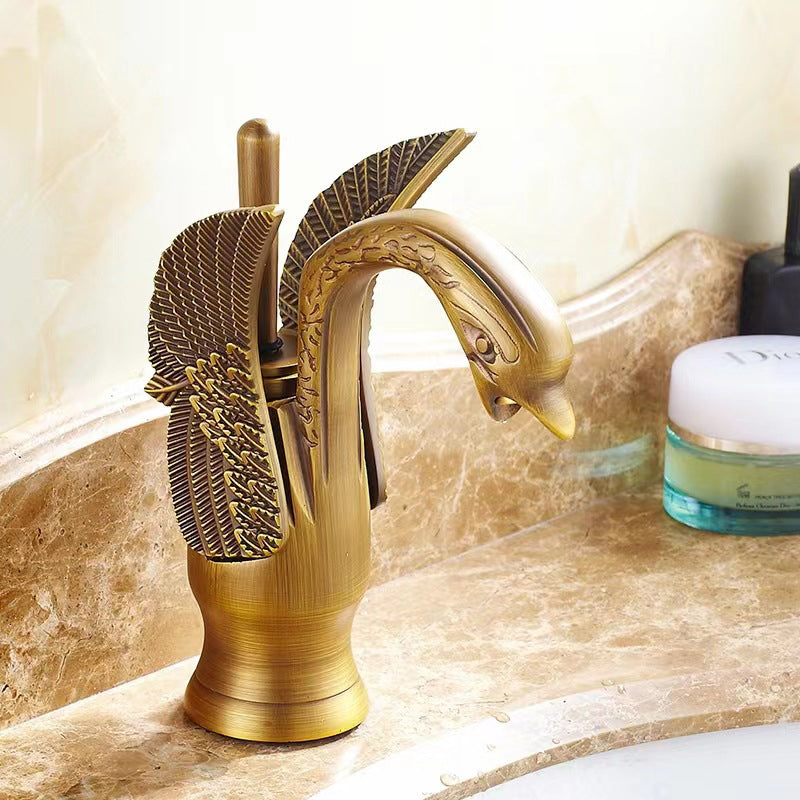 BowLift | Full brass bathroom sink faucet hot and cold water single lever sink faucet