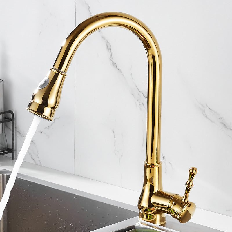 BowLift | Brushed Gold Kitchen Sink Faucet High Arc Swivel Spout with Pull-Down Spray Head