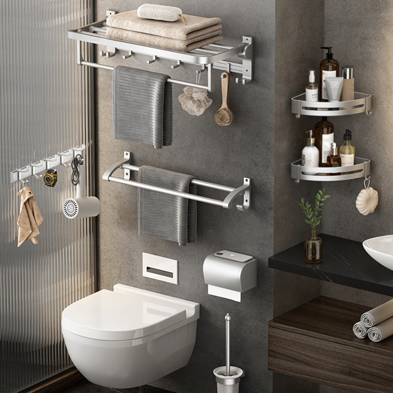 BowLift | Contemporary Silver Metal Bathroom Fittings Set with Triangle Bathroom Shelf