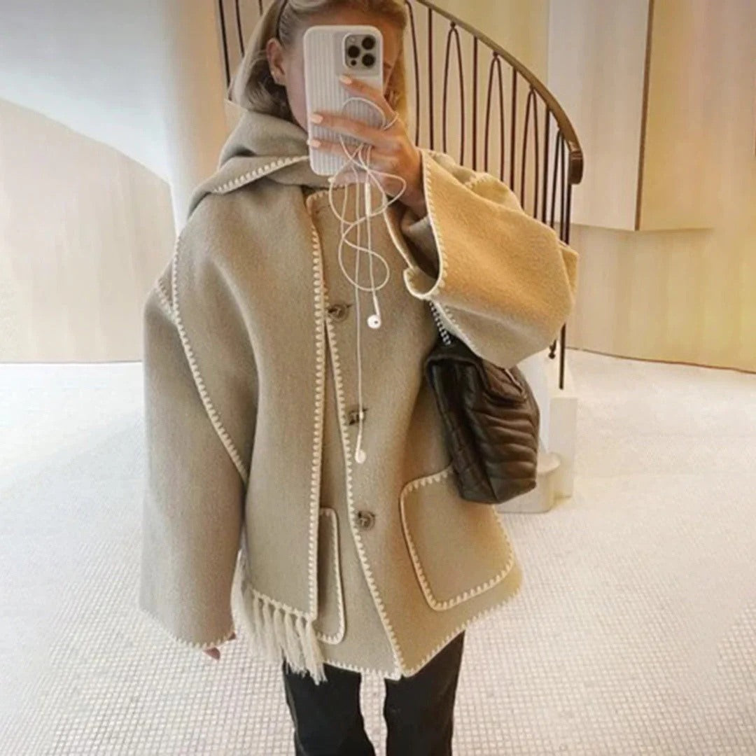 Scarf Coat in Soft Fabric with 2-in-1 Layered Design