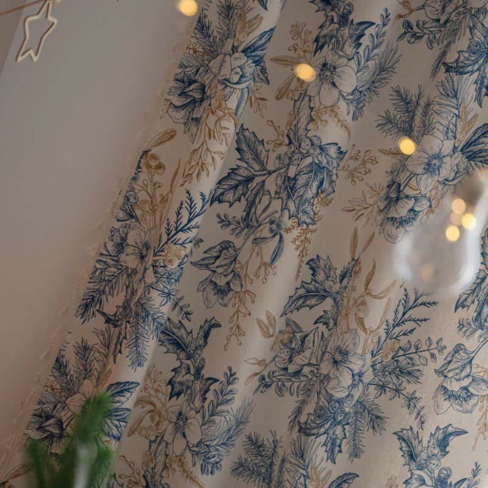 BowLift | Farmhouse Botanical Blue Floral Curtain