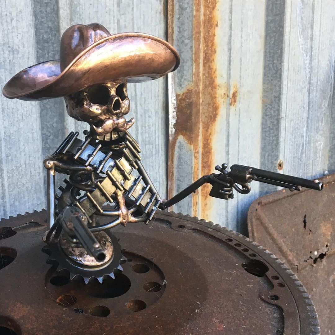 BowLift | Handmade Cast Cowboy Skull Gunslinger Hood Ornament Sculpture
