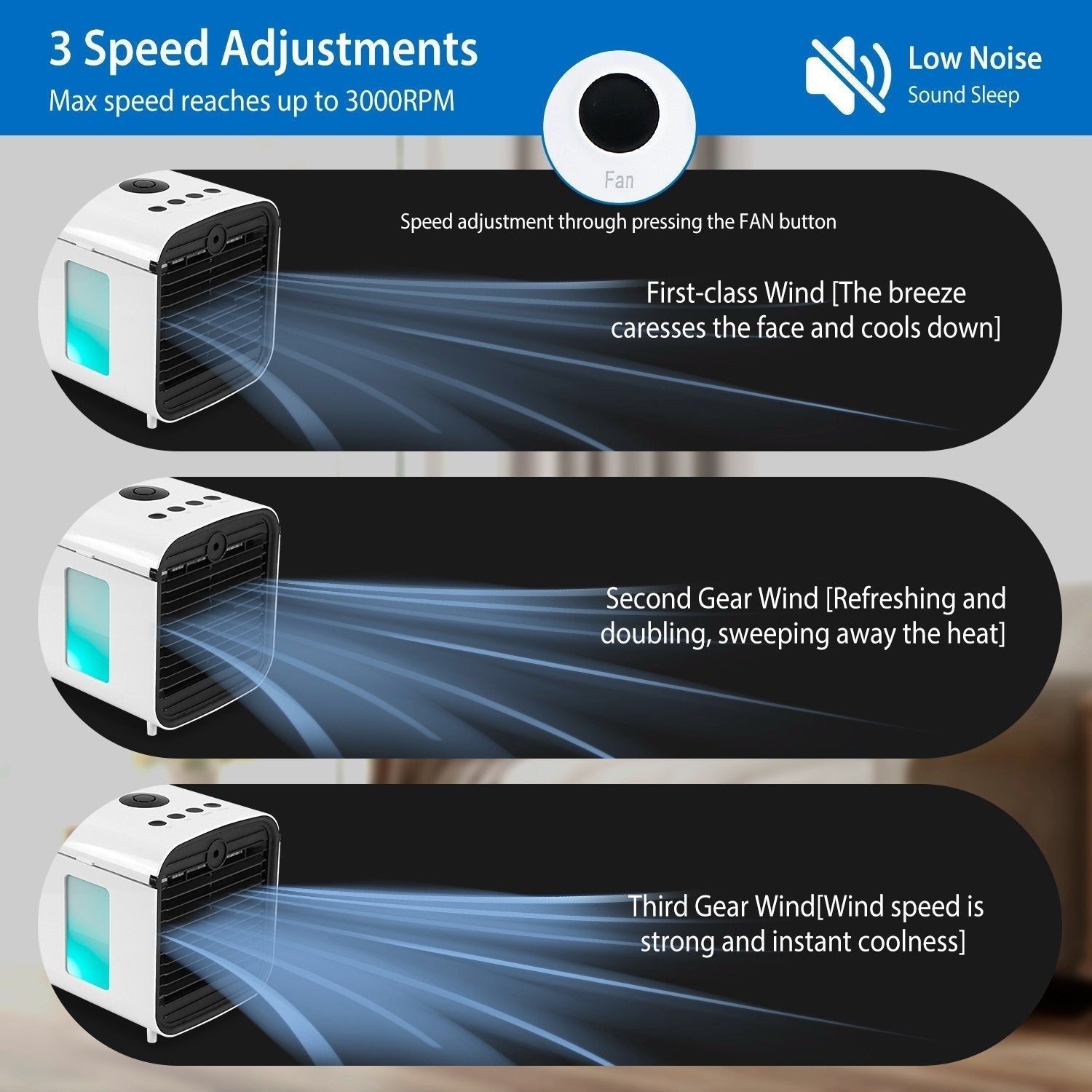BowLift | 7-Colors Switchable Portable Mini Air Conditioner Cooler Fan