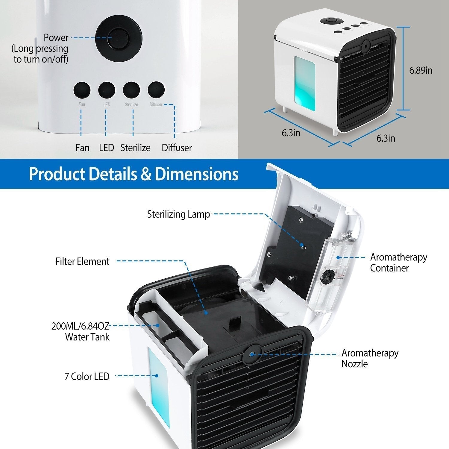 BowLift | 7-Colors Switchable Portable Mini Air Conditioner Cooler Fan