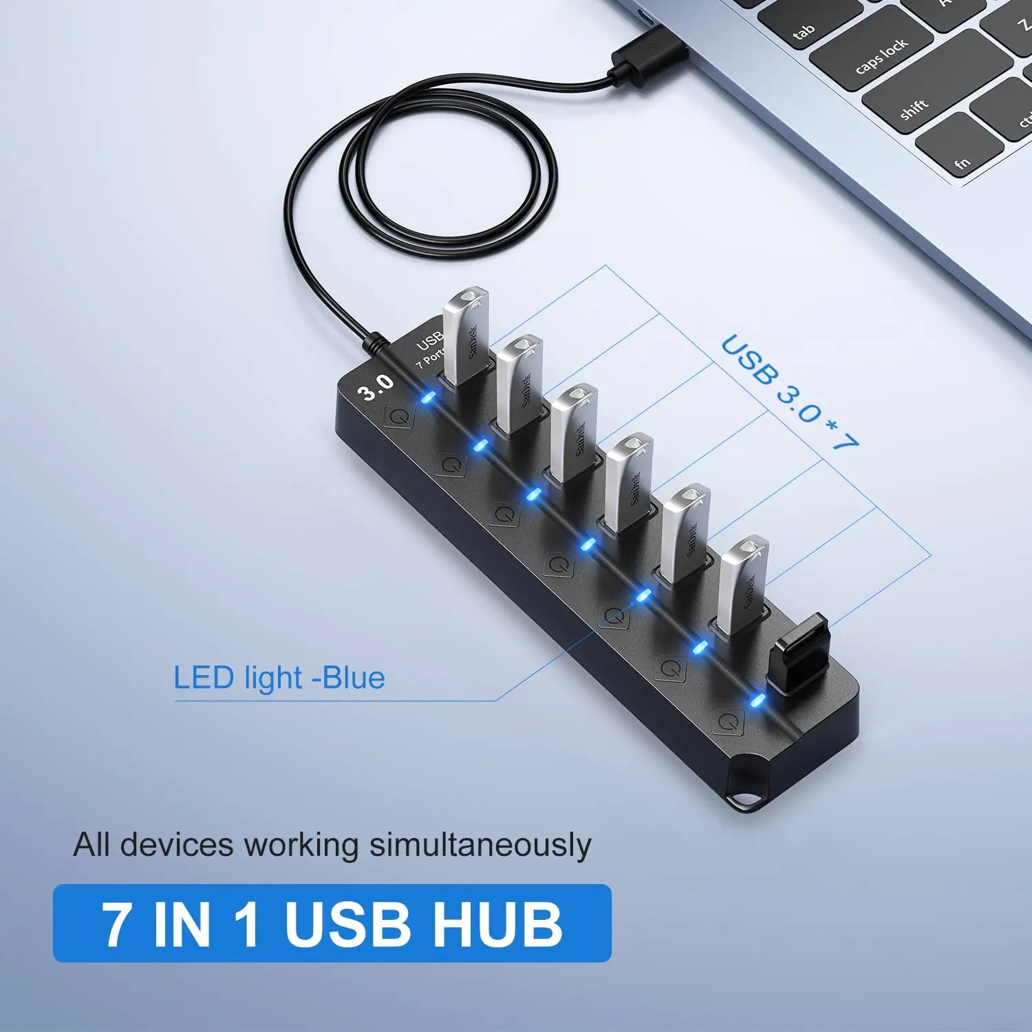 BowLift | 7-Port USB 3.0 Hub with Power Switch – PortMaster (1+1 FREE)
